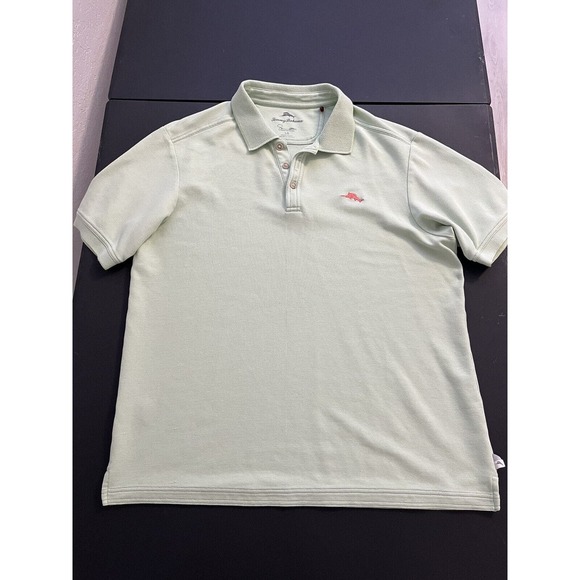 Tommy Bahama Large Adult Polo Shirt Green Short Sleeve Golf Tropical Logo Mens - Picture 1 of 9